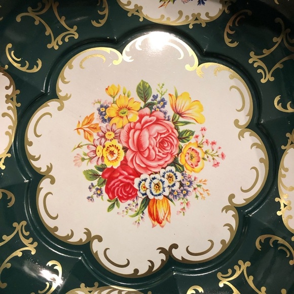 Daher Decorated Ware Metal Bowl - Green with Florals & Gold Accents - Picture 6 of 10